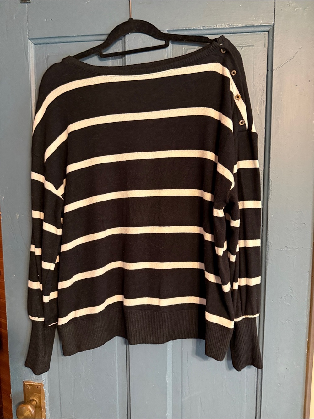Sonoma Black & White Striped Off-Shoulder Sweater with Shoulder Buttons